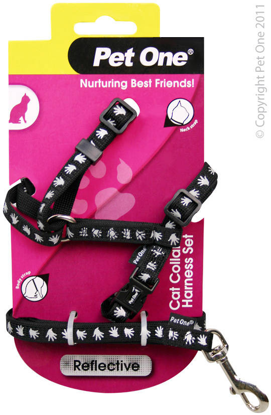 Pet One Harness & Lead Set for Cat & Kitten Reflective and Adjustable 10mm x 15-22.5cm Black