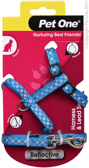 Pet One Harness & Lead Set for Cat & Kitten Reflective and Adjustable 10mm x 15-22.5cm Blue