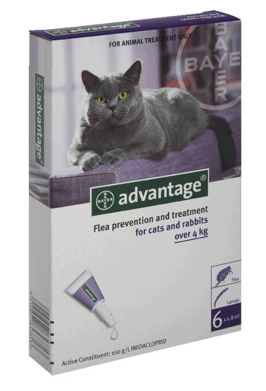 Advantage Spot-on Flea Treatment for Cats and Rabbits Up to 4kg (Purple / 6 pippets)
