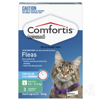 Comfortis Chewable Flea Treatment for Dogs 9.1kg - 18kg Cats 5.5kg - 11.2 kg (Green / 3 chewables)