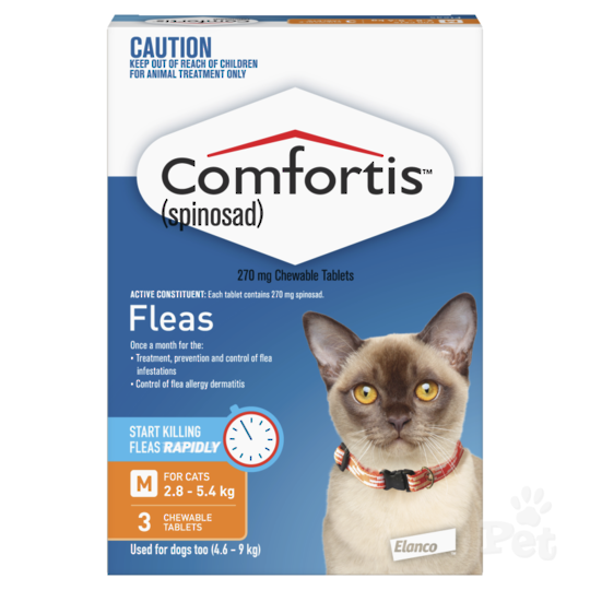 Comfortis Chewable Flea Treatment for Cats 2.8kg - 5.4kg & Dogs 4.1kg - 9kg (Orange / 3 chewables)